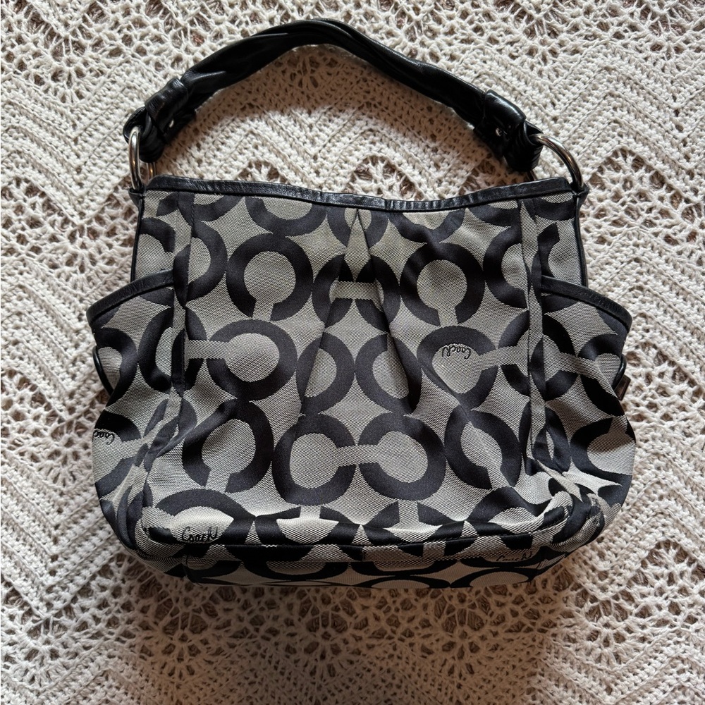 Y2K Coach Parker Art Hobo Shoulder Bag Gray/Black Signature Canvas 13427)